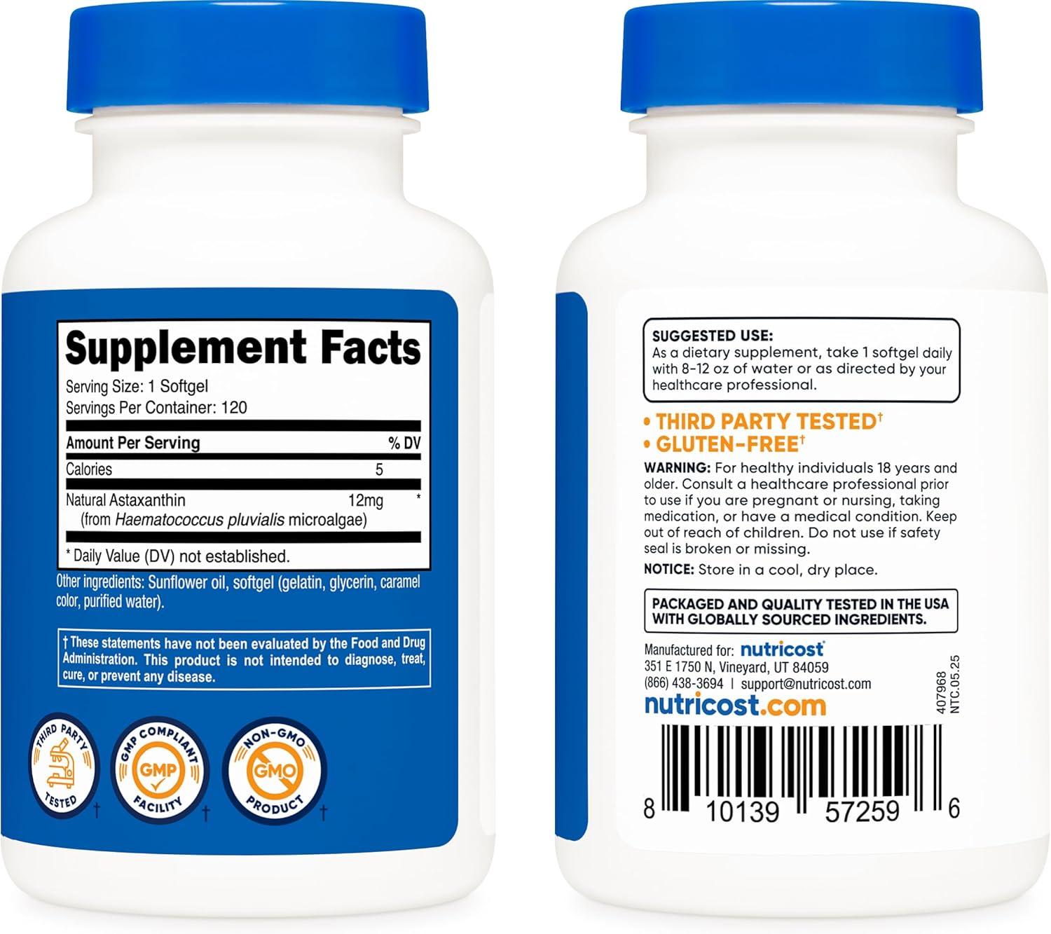 image:imageNutricost Astaxanthin 12mg 60 Softgels NonGMO and Gluten Free 2 Month Supply120 Count Pack of 2