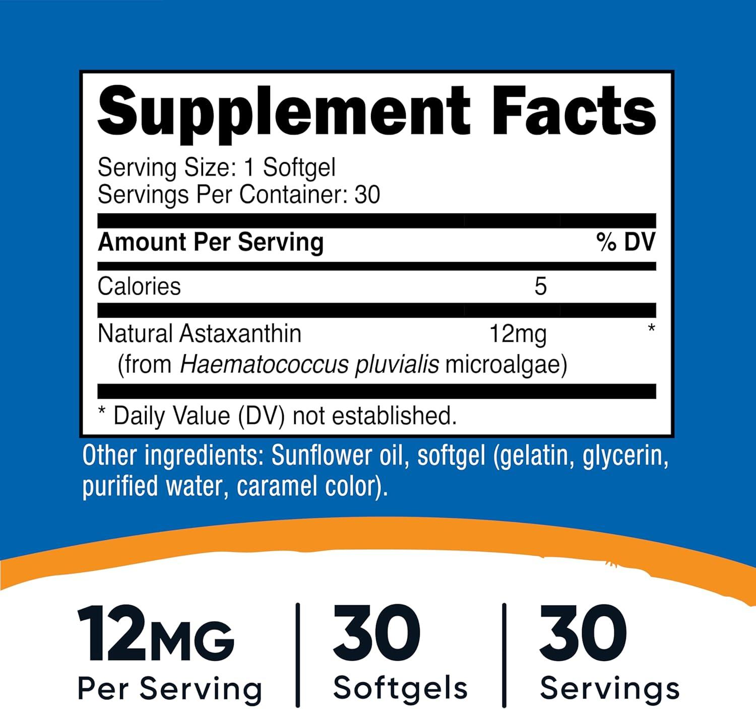 image:imageNutricost Astaxanthin 12mg 60 Softgels NonGMO and Gluten Free 2 Month Supply30 Count Pack of 1