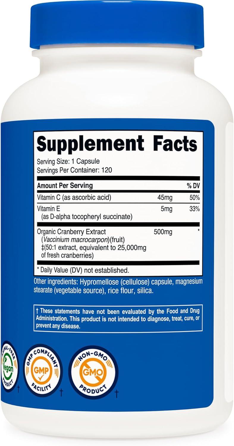 image:imageNutricost Cranberry Extract 25000mg Equivalent from 500mg of 501 Extract Per Serving 120 Capsules for 120 Servings Per Bottle with 45 mg of Vitamin C amp 5 mg of Vitamin E120 Count Pack of 1