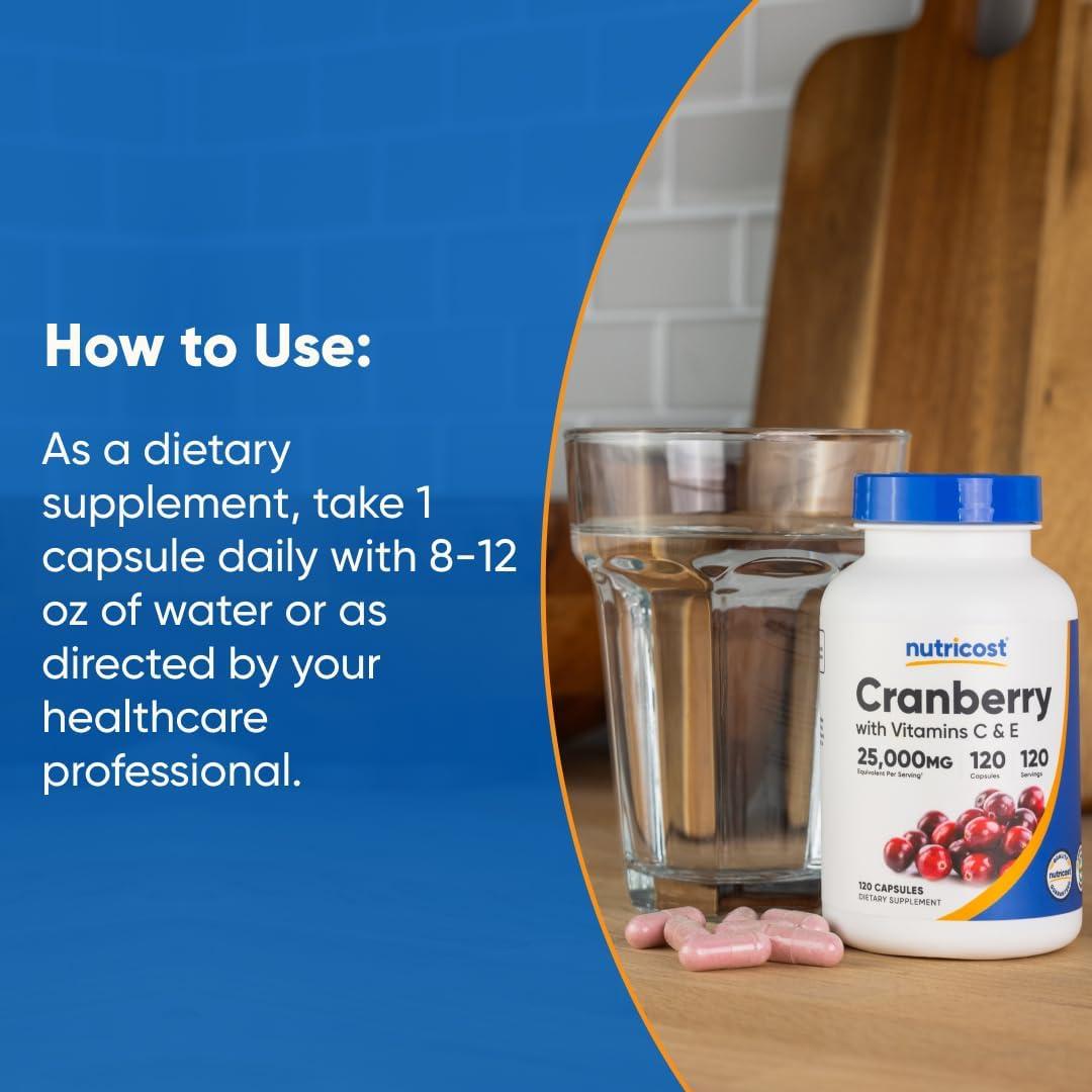 image:imageNutricost Cranberry Extract 25000mg Equivalent from 500mg of 501 Extract Per Serving 120 Capsules for 120 Servings Per Bottle with 45 mg of Vitamin C amp 5 mg of Vitamin E120 Count Pack of 1