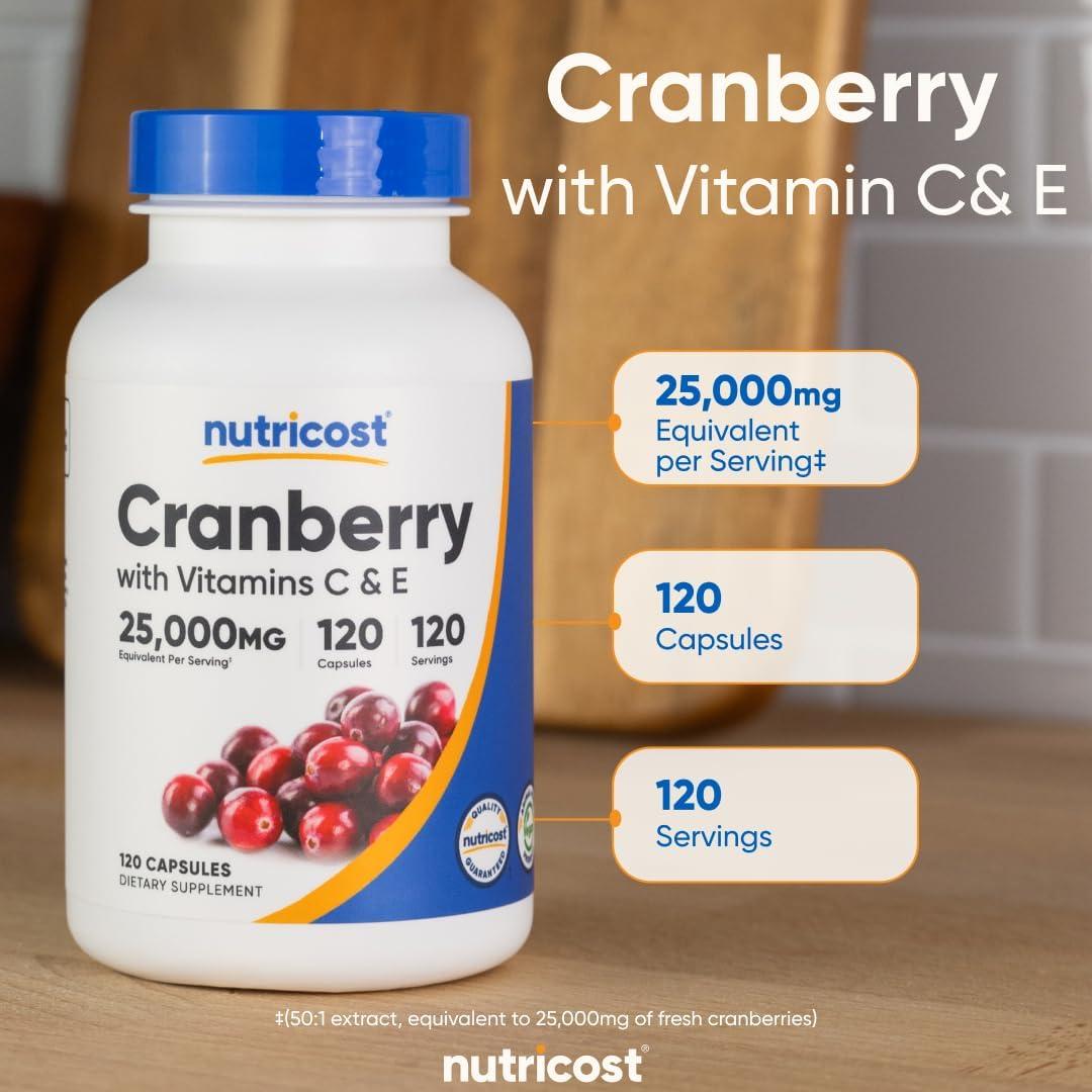 image:imageNutricost Cranberry Extract 25000mg Equivalent from 500mg of 501 Extract Per Serving 120 Capsules for 120 Servings Per Bottle with 45 mg of Vitamin C amp 5 mg of Vitamin E120 Count Pack of 1