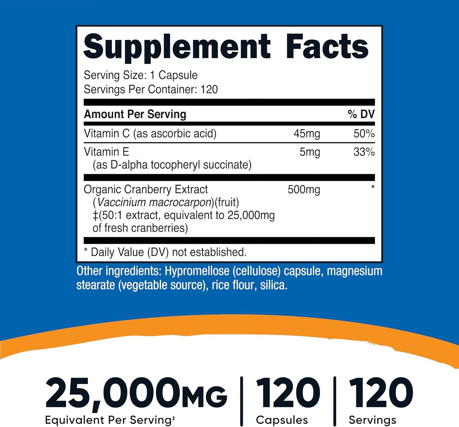 image:imageNutricost Cranberry Extract 25000mg Equivalent from 500mg of 501 Extract Per Serving 120 Capsules for 120 Servings Per Bottle with 45 mg of Vitamin C amp 5 mg of Vitamin E120 Count Pack of 1