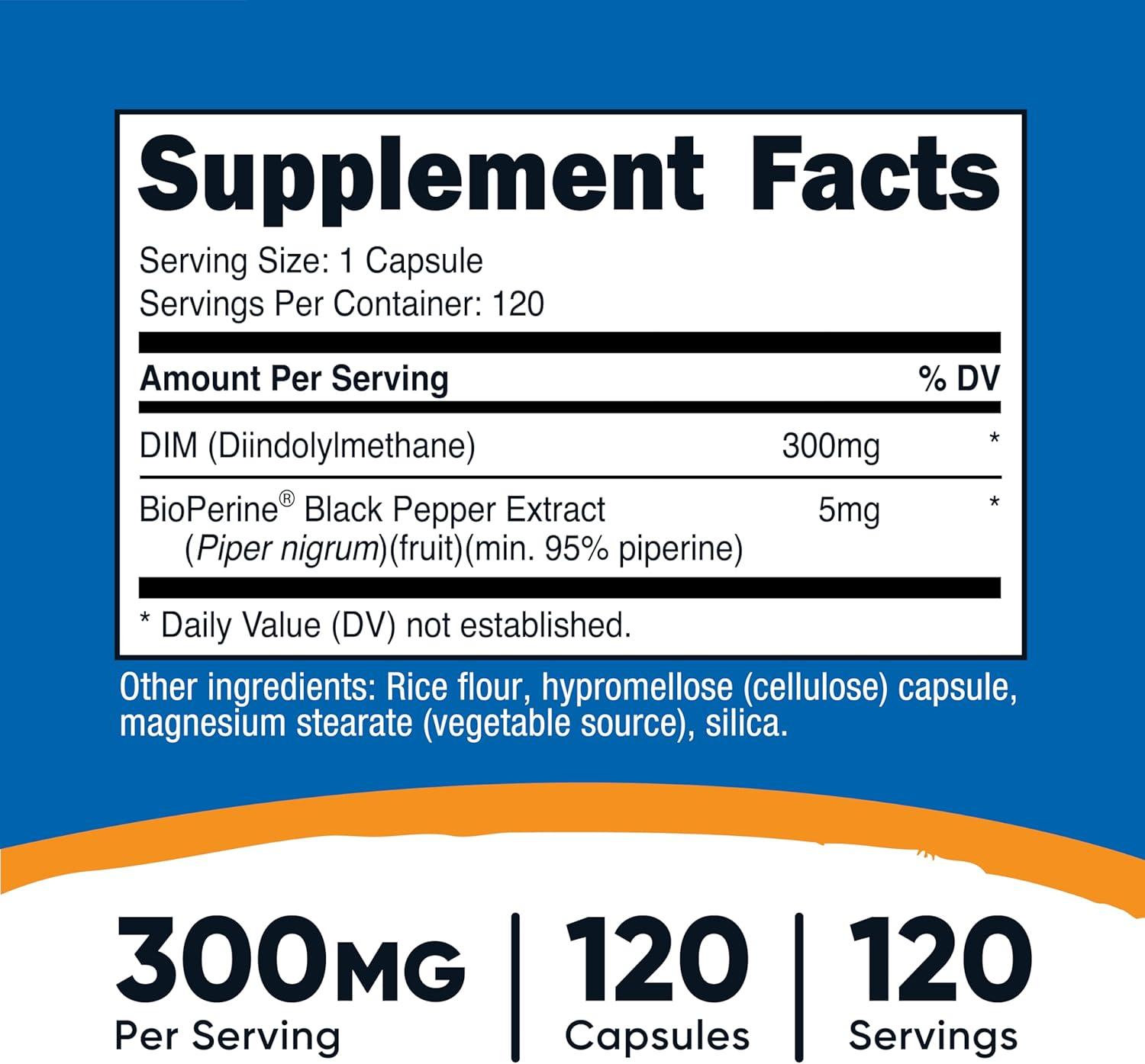 image:imageNutricost DIM Diindolylmethane Plus BioPerine 300mg 120 Vegetarian Capsules Up to 4 Month Supply Max Strength DIM Supplement120 Count Pack of 1