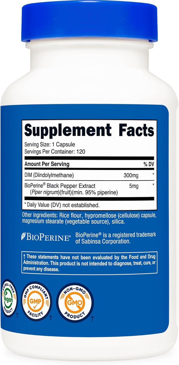 image:imageNutricost DIM Diindolylmethane Plus BioPerine 300mg 120 Vegetarian Capsules Up to 4 Month Supply Max Strength DIM Supplement120 Count Pack of 1