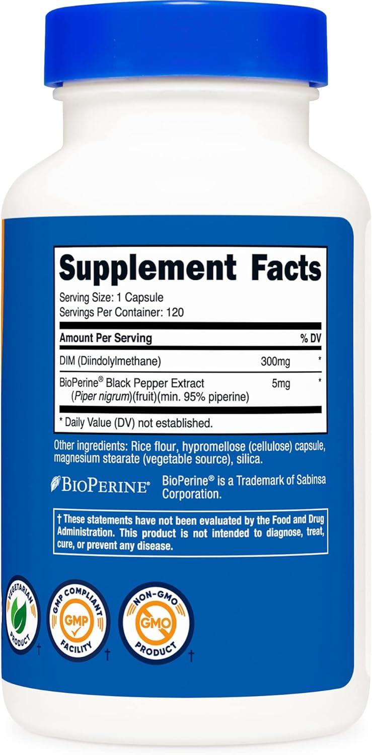 image:imageNutricost DIM Diindolylmethane Plus BioPerine 300mg 120 Vegetarian Capsules Up to 4 Month Supply Max Strength DIM Supplement120 Count Pack of 2