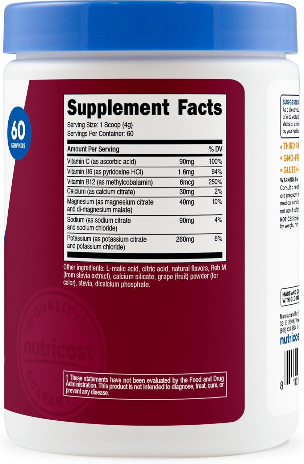 image:imageNutricost Electrolyte Complex Powder 60 Servings Blue Raspberry Hydration Supplement Drink Mix with Vitamins and MineralsGrape