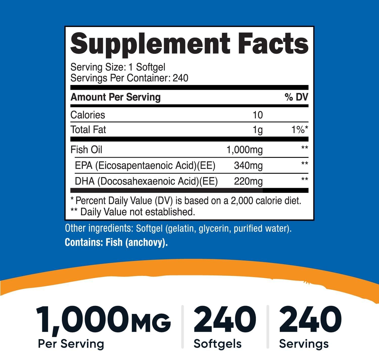 image:imageNutricost Fish Oil Omega 3 Softgels with EPA amp DHA 1000mg of Fish Oil 560mg of Omega3 240 Softgels NonGMO Gluten Free2 Bottles