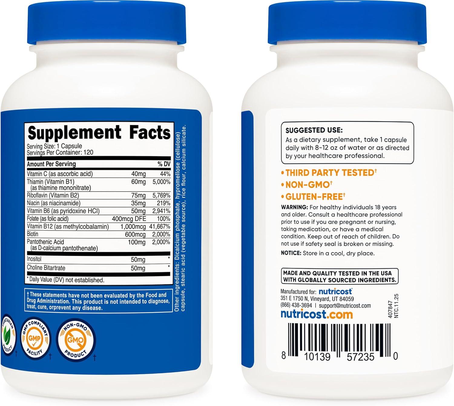 image:imageNutricost High Potency Vitamin B Complex 462mg 120 Capsules with Vitamin C Energy Complex120 Count Pack of 1