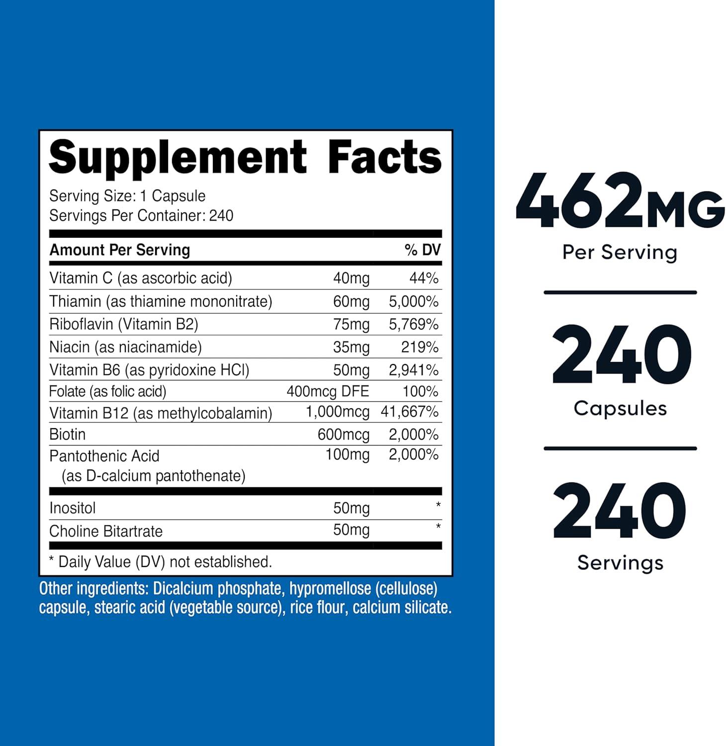 image:imageNutricost High Potency Vitamin B Complex 462mg 120 Capsules with Vitamin C Energy Complex240 Count Pack of 1