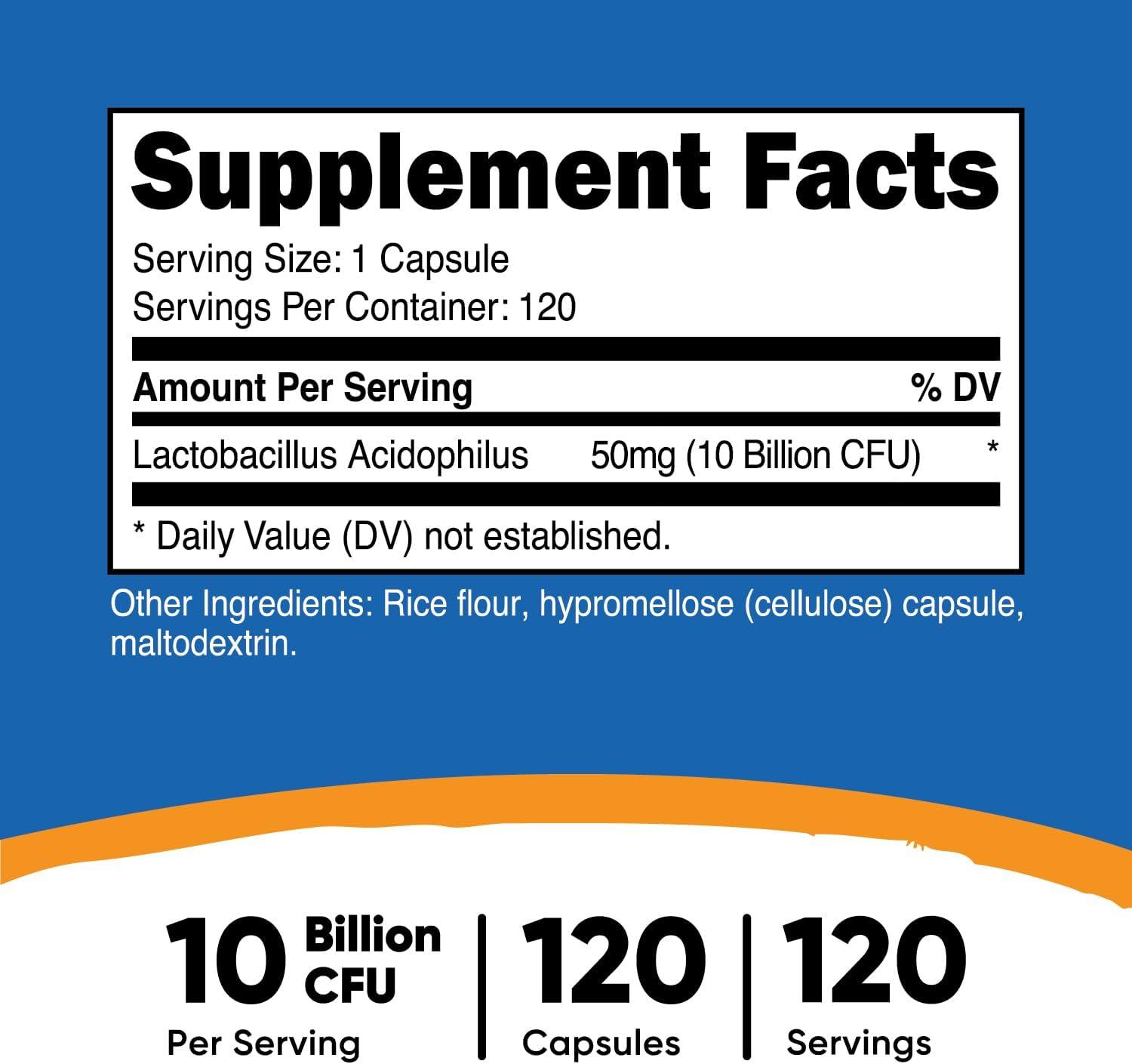 image:imageNutricost Lactobacillus Acidophilus 10 Billion CFU 120 Vegetarian Capsules120 Count Pack of 2