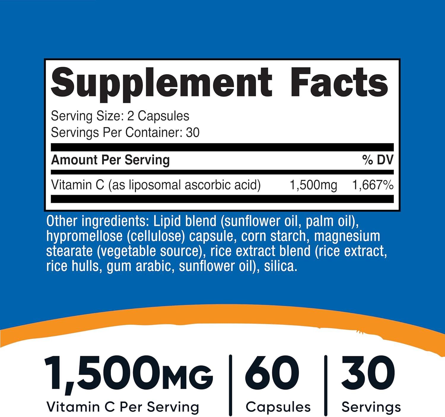 image:imageNutricost Liposomal Vitamin C 1500mg 120 Vegan Capsules GMOFree GlutenFree 60 Servings60 Count Pack of 1