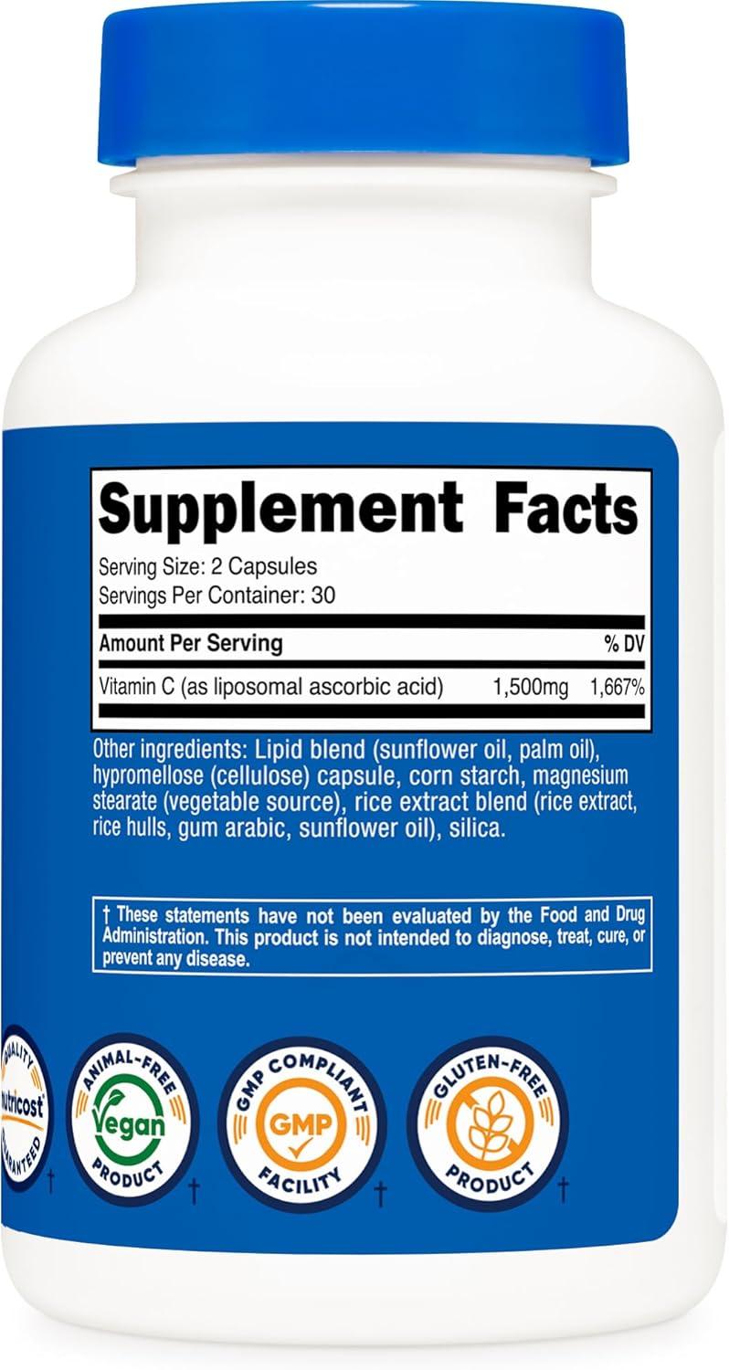 image:imageNutricost Liposomal Vitamin C 1500mg 120 Vegan Capsules GMOFree GlutenFree 60 Servings60 Count Pack of 1
