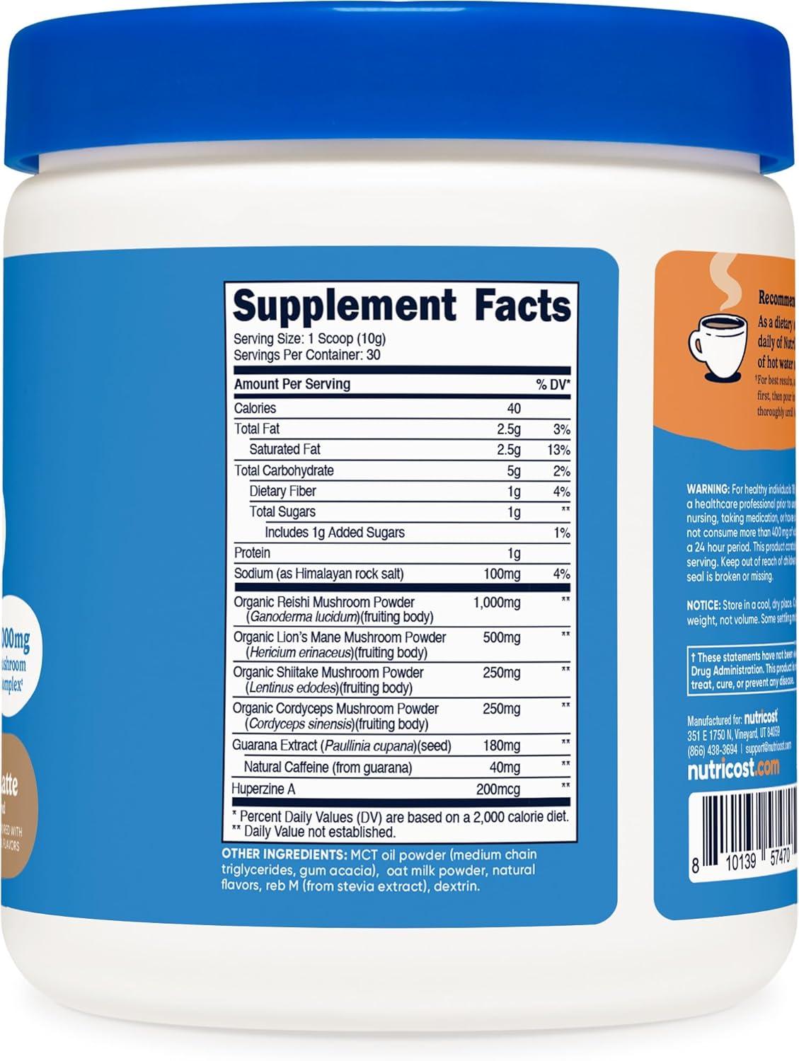 image:imageNutricost Nutrizen AM Focus Adaptogenic Mushroom Drink Hot Cocoa Flavored 30 Servings Includes Reishi Lions Mane Shiitake CordycepsCaf Latte