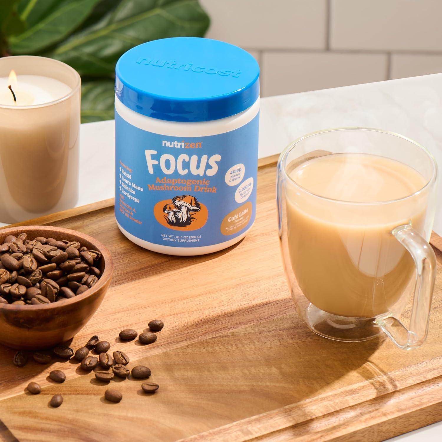 image:imageNutricost Nutrizen AM Focus Adaptogenic Mushroom Drink Hot Cocoa Flavored 30 Servings Includes Reishi Lions Mane Shiitake CordycepsCaf Latte