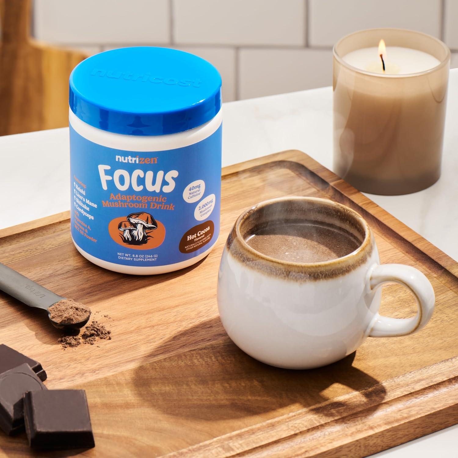 image:imageNutricost Nutrizen AM Focus Adaptogenic Mushroom Drink Hot Cocoa Flavored 30 Servings Includes Reishi Lions Mane Shiitake CordycepsHot Cocoa