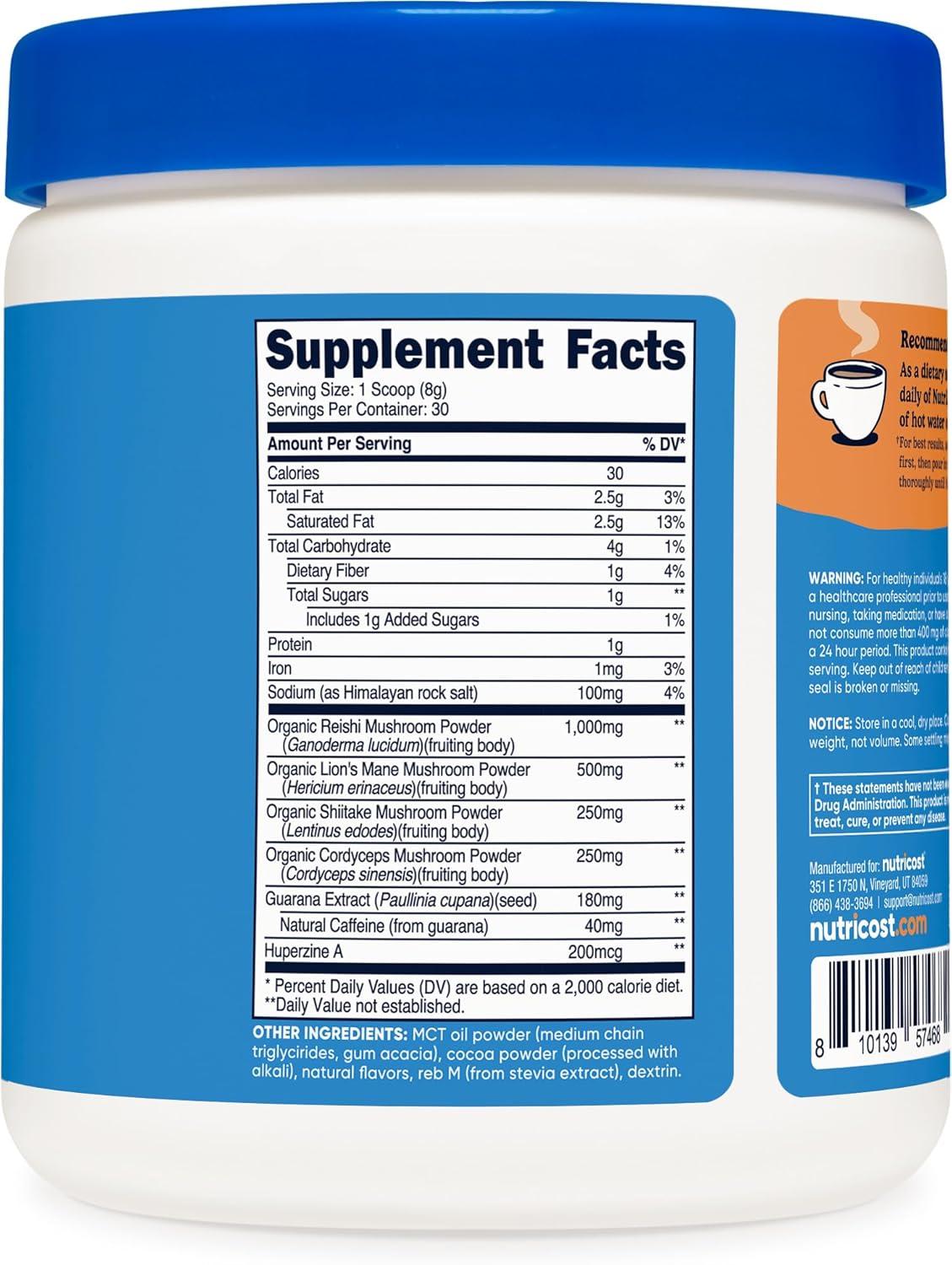 image:imageNutricost Nutrizen AM Focus Adaptogenic Mushroom Drink Hot Cocoa Flavored 30 Servings Includes Reishi Lions Mane Shiitake CordycepsHot Cocoa