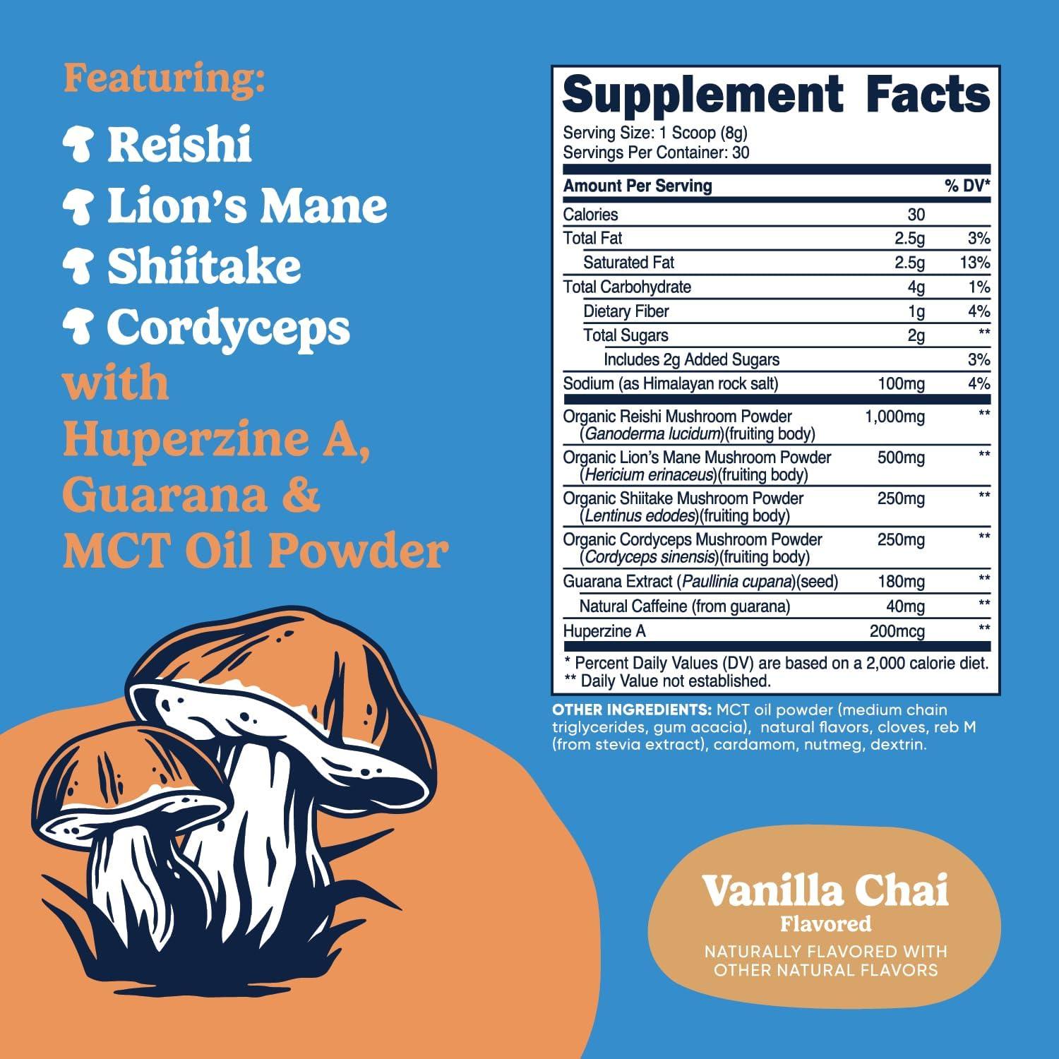 image:imageNutricost Nutrizen AM Focus Adaptogenic Mushroom Drink Hot Cocoa Flavored 30 Servings Includes Reishi Lions Mane Shiitake CordycepsVanilla Chai