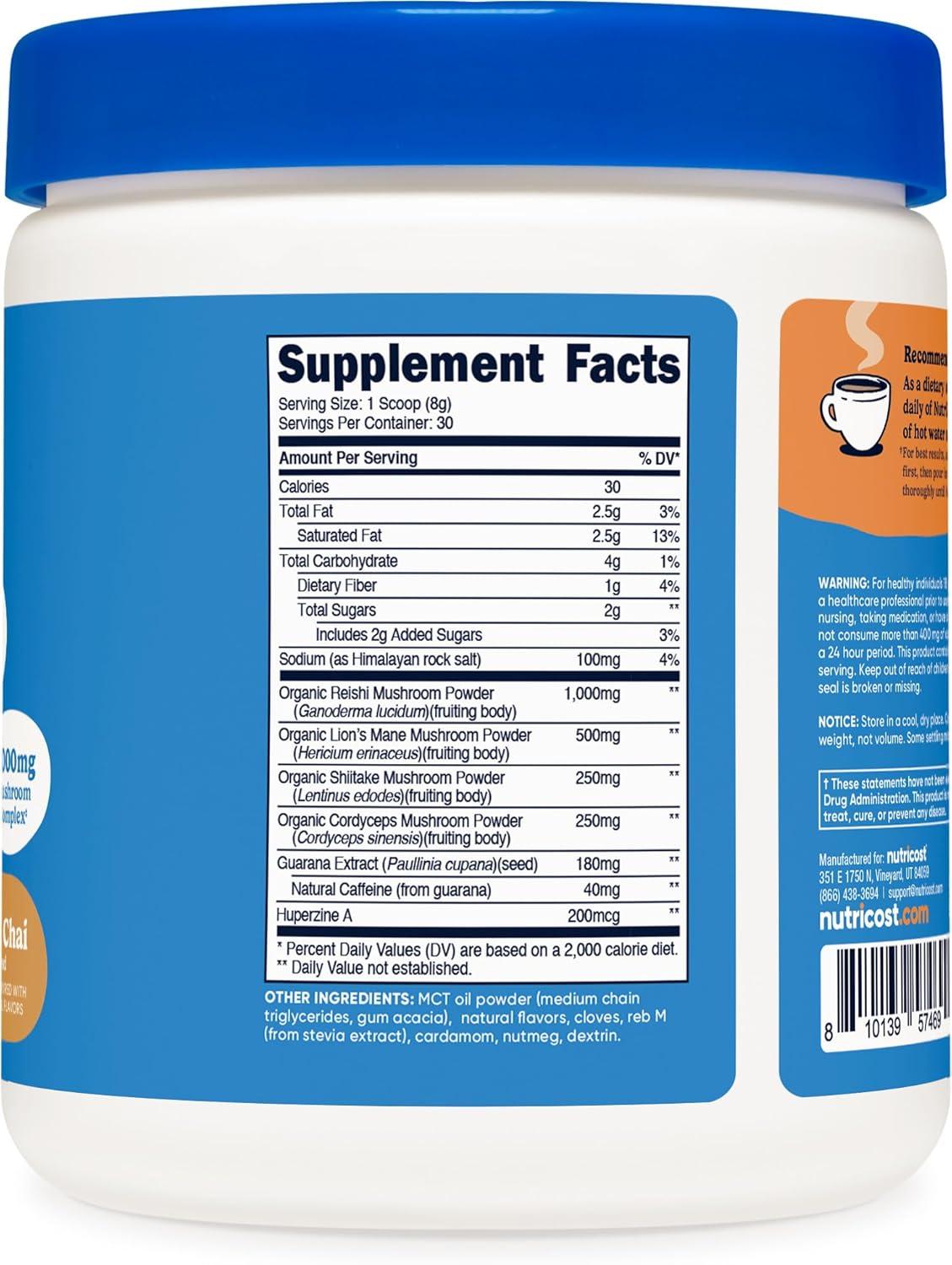 image:imageNutricost Nutrizen AM Focus Adaptogenic Mushroom Drink Hot Cocoa Flavored 30 Servings Includes Reishi Lions Mane Shiitake CordycepsVanilla Chai