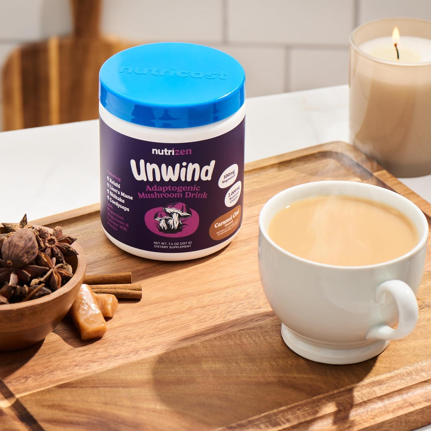 image:imageNutricost Nutrizen PM Unwind Adaptogenic Mushroom Drink Mocha Flavored 30 Servings Includes Reishi Lions Mane Shiitake CordycepsCaramel Chai