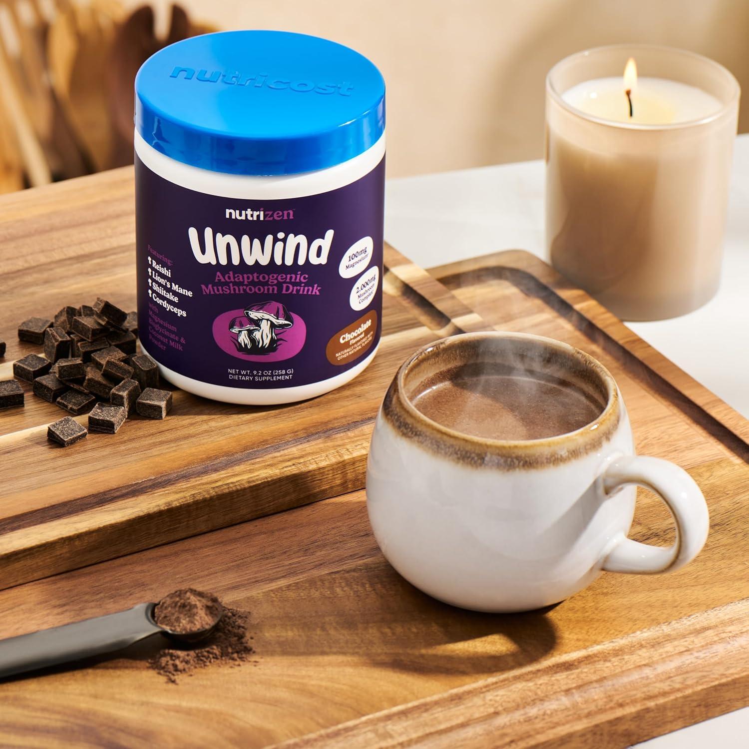 image:imageNutricost Nutrizen PM Unwind Adaptogenic Mushroom Drink Mocha Flavored 30 Servings Includes Reishi Lions Mane Shiitake CordycepsChocolate