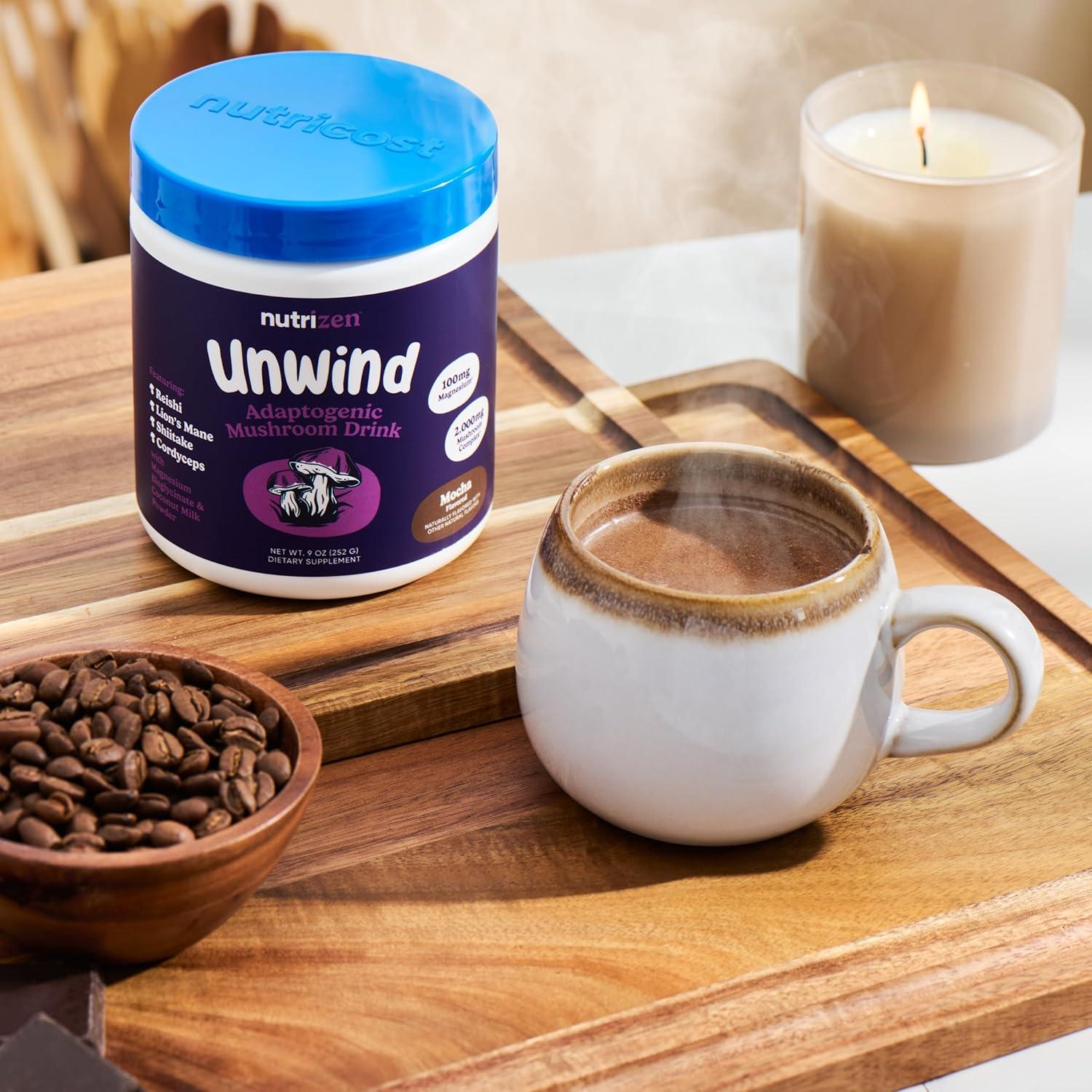 image:imageNutricost Nutrizen PM Unwind Adaptogenic Mushroom Drink Mocha Flavored 30 Servings Includes Reishi Lions Mane Shiitake CordycepsMocha