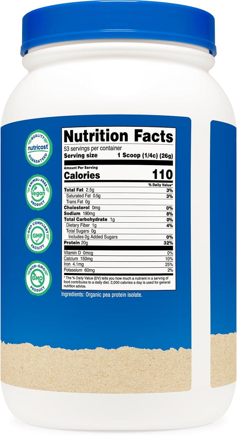 image:imageNutricost Organic Pea Protein Powder 3 LBS Unflavored Certified USDA Organic Protein from Plants Vegetarian Friendly Gluten Free NonGMO