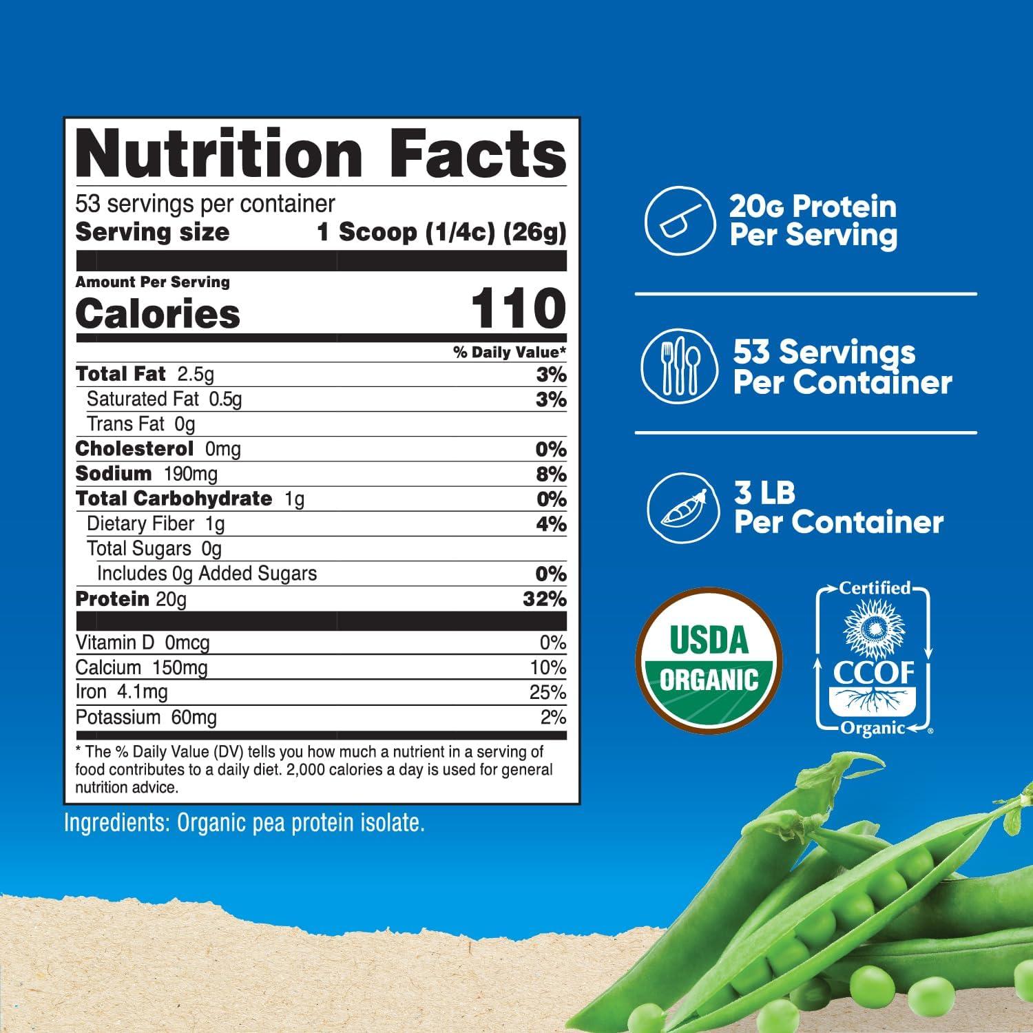 image:imageNutricost Organic Pea Protein Powder 3 LBS Unflavored Certified USDA Organic Protein from Plants Vegetarian Friendly Gluten Free NonGMO