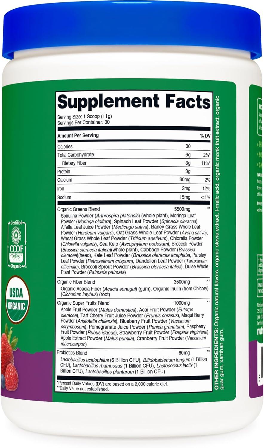 image:imageNutricost Organic Super Greens Powder 30 Servings Mixed Berry Flavor Superfood Supplement Drink MixMixed Berry