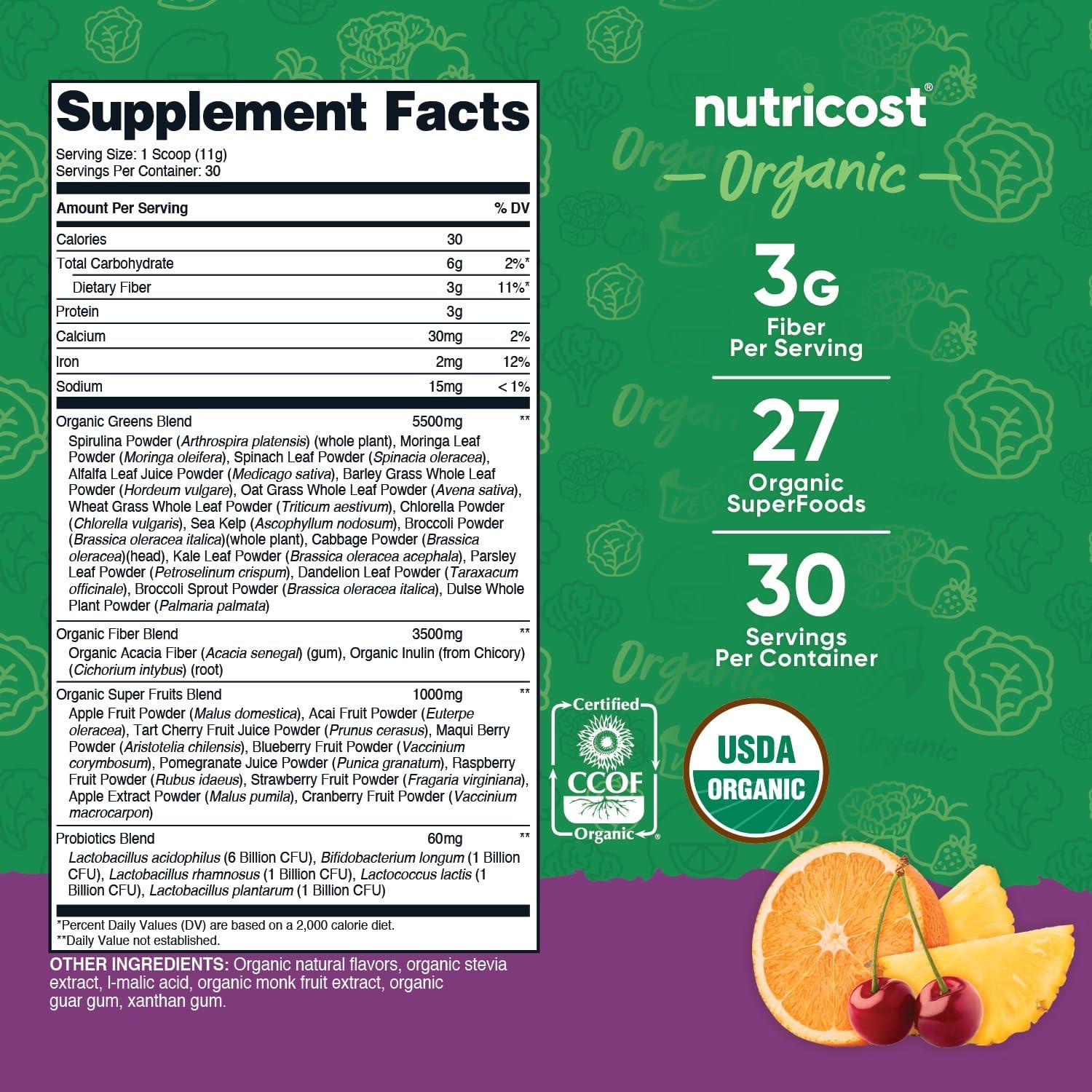 image:imageNutricost Organic Super Greens Powder 30 Servings Mixed Berry Flavor Superfood Supplement Drink MixMixed Berry