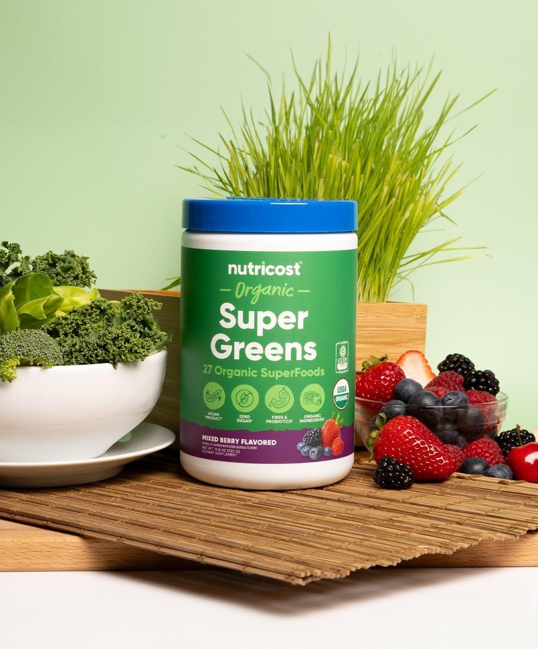 image:imageNutricost Organic Super Greens Powder 30 Servings Mixed Berry Flavor Superfood Supplement Drink MixMixed Berry