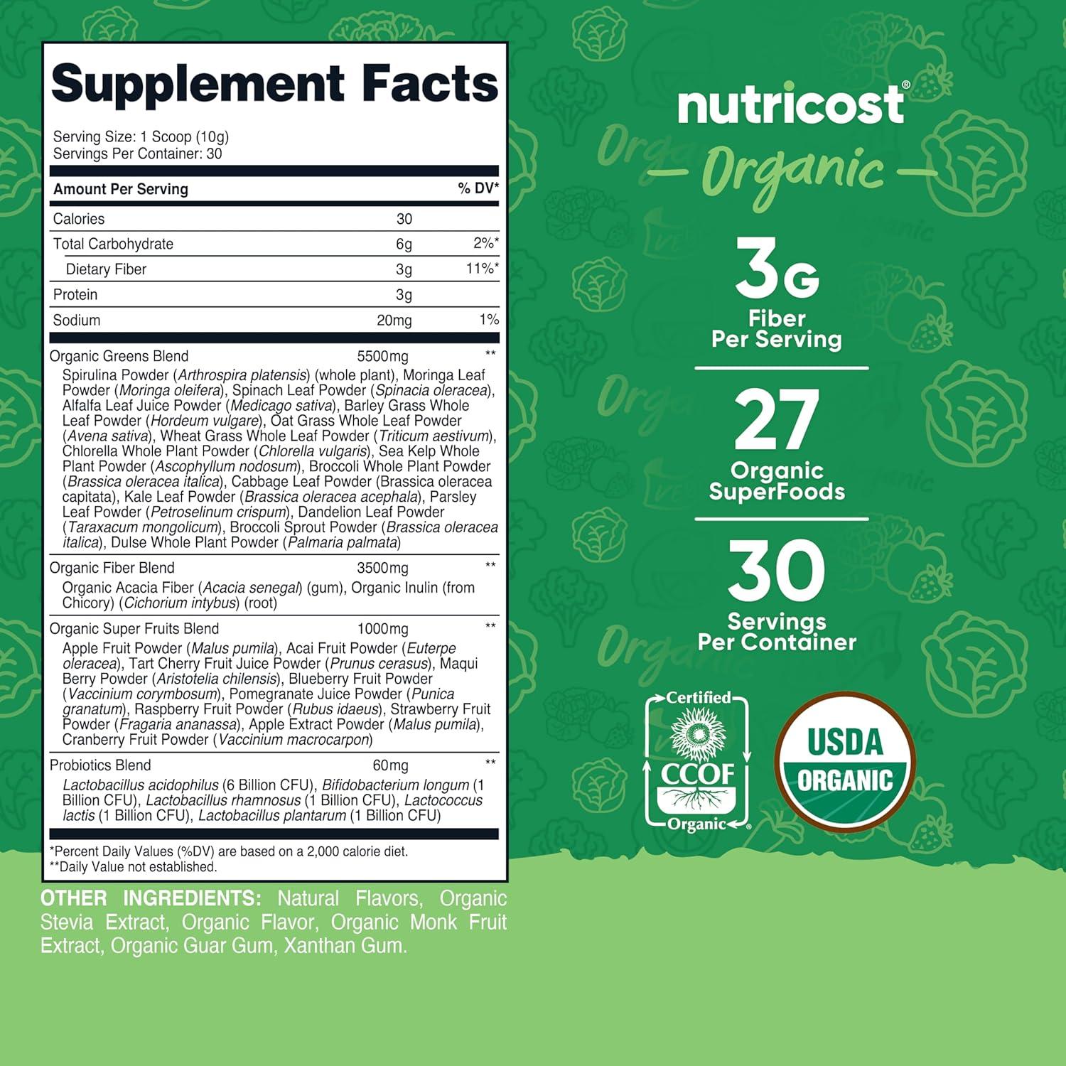 image:imageNutricost Organic Super Greens Powder 30 Servings Mixed Berry Flavor Superfood Supplement Drink MixUnflavoured