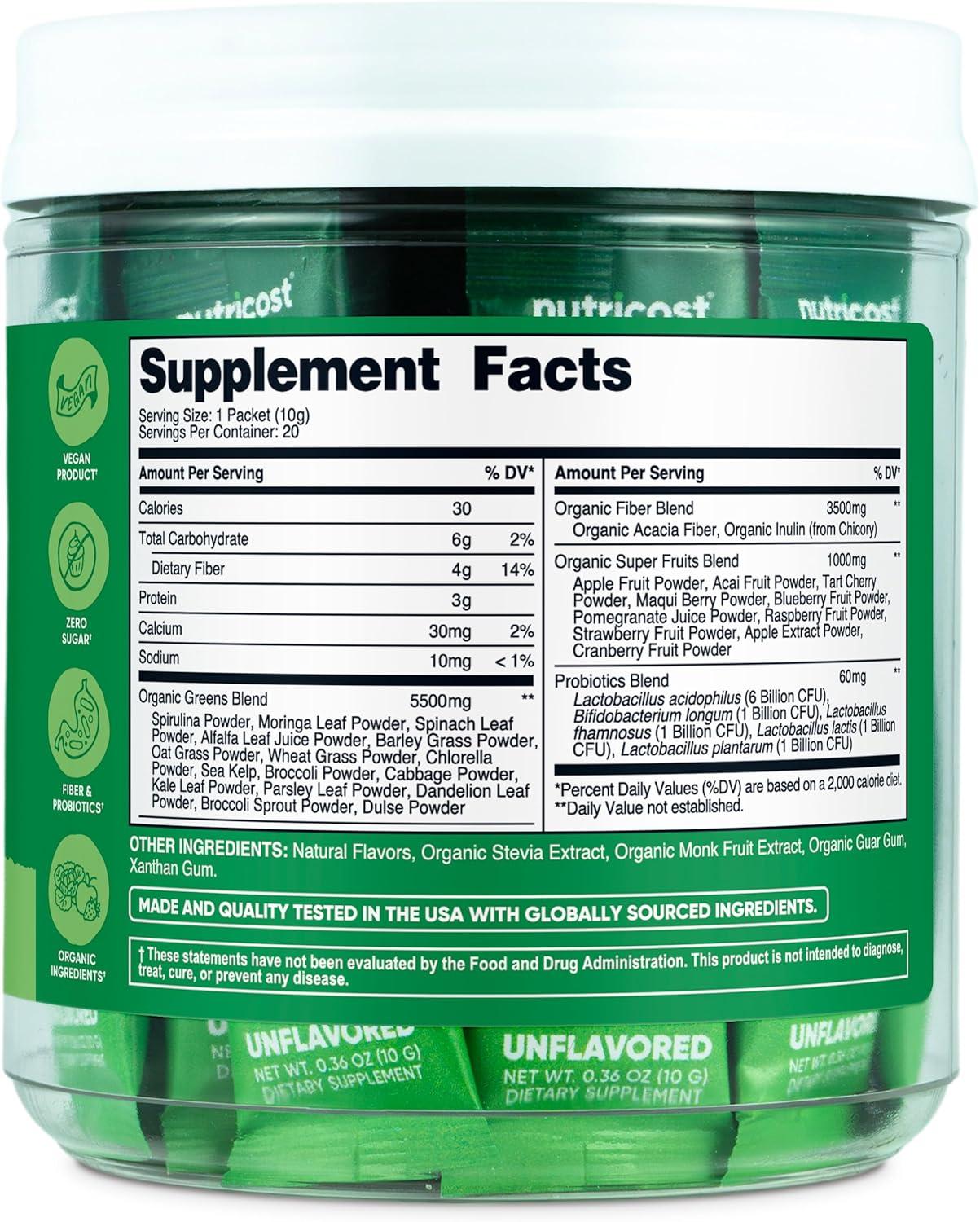 image:imageNutricost Organic Super Greens Unflavored 20 Stickpacks GlutenFree NonGMO