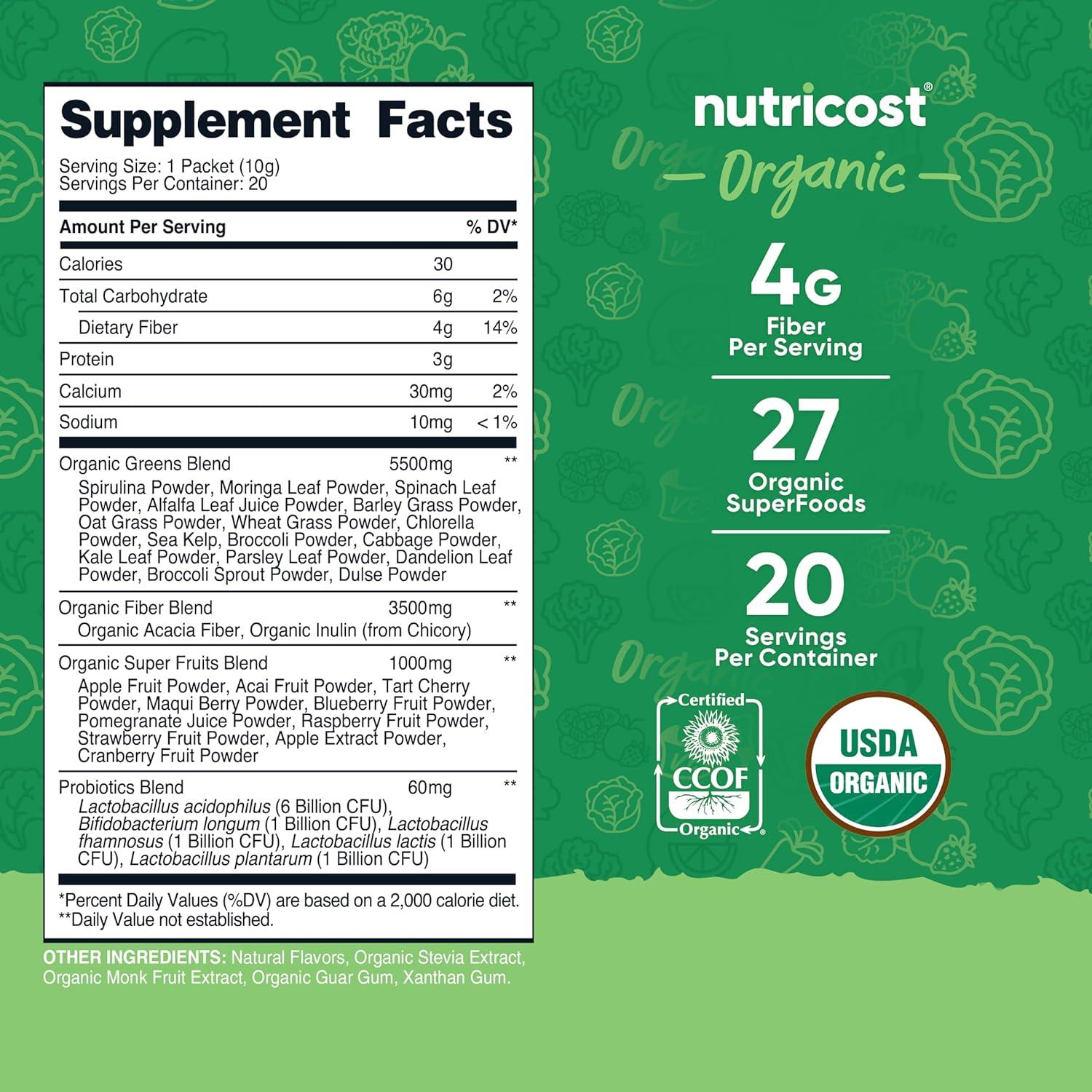 image:imageNutricost Organic Super Greens Unflavored 20 Stickpacks GlutenFree NonGMO