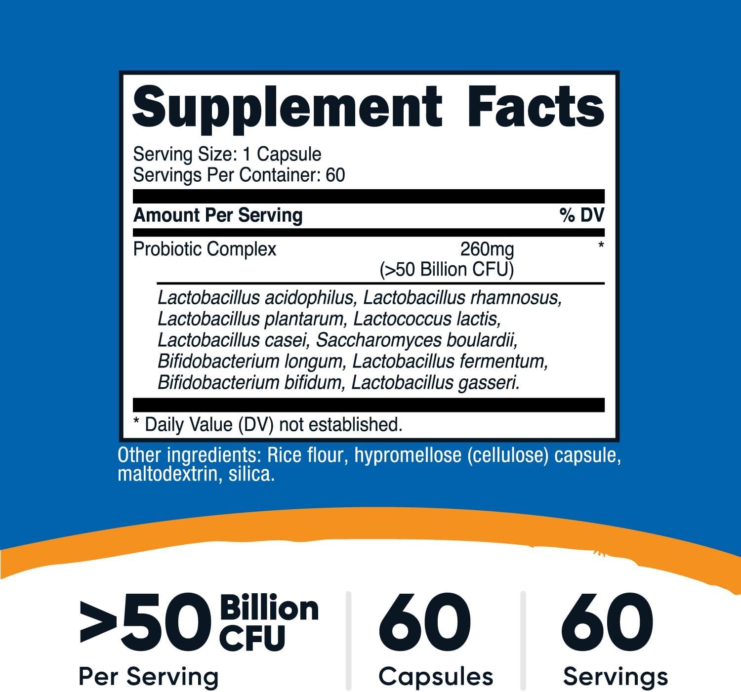 image:imageNutricost Probiotic Complex 50 Billion CFU 60 Capsules Probiotic for Men and Women Vegetarian Capsules NonGMO Gluten Free60 Count Pack of 1