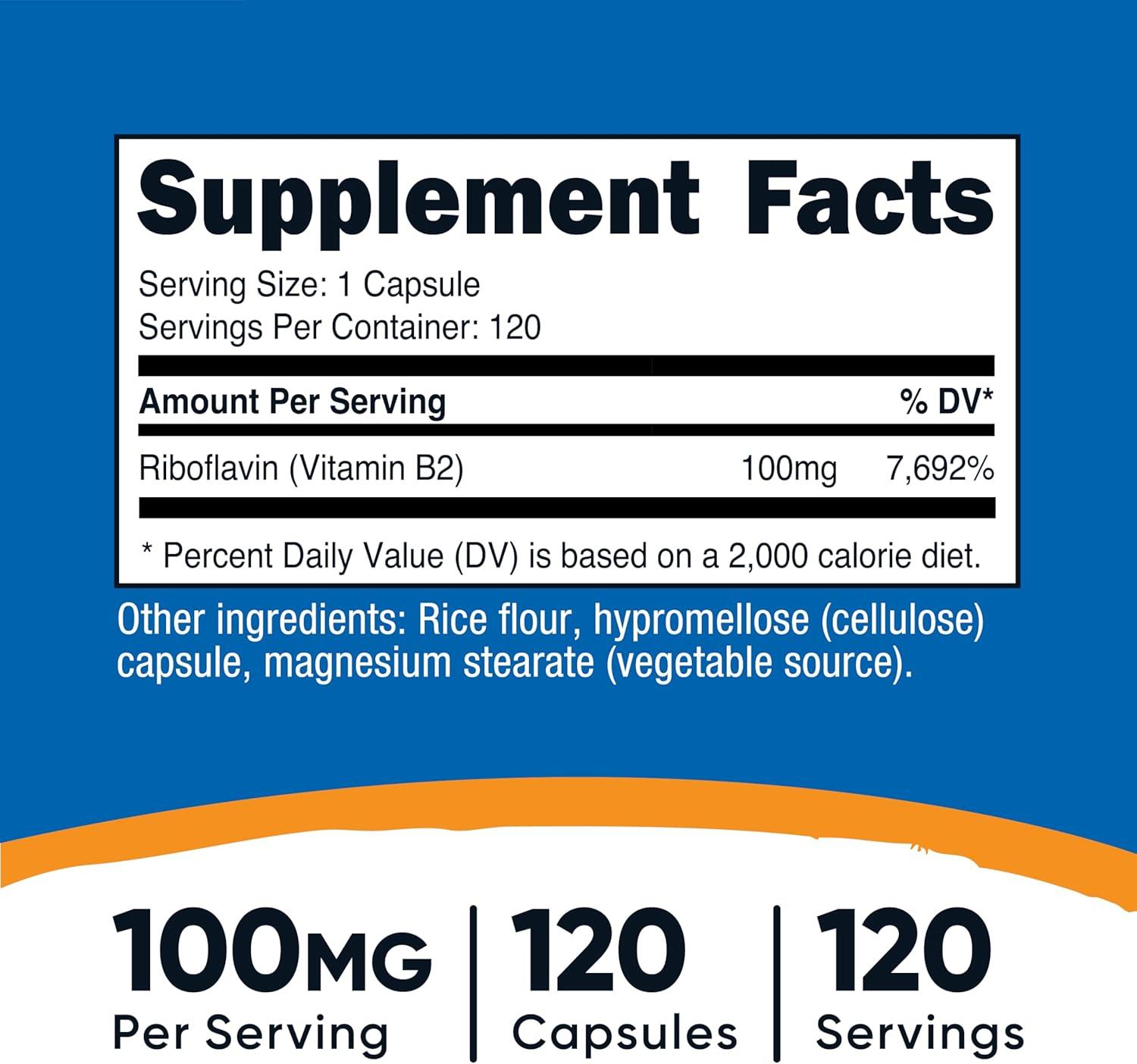 image:imageNutricost Vitamin B2 Riboflavin 100mg 120 Capsules Gluten Free and NonGMO120 Count Pack of 1