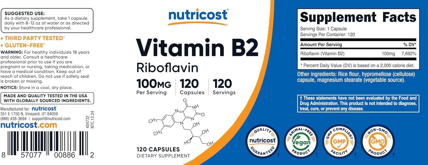 image:imageNutricost Vitamin B2 Riboflavin 100mg 120 Capsules Gluten Free and NonGMO120 Count Pack of 1