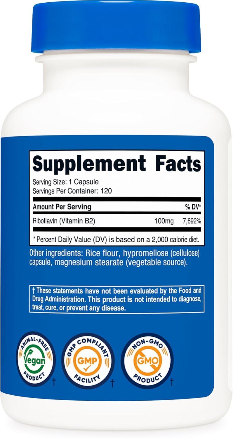 image:imageNutricost Vitamin B2 Riboflavin 100mg 120 Capsules Gluten Free and NonGMO120 Count Pack of 1