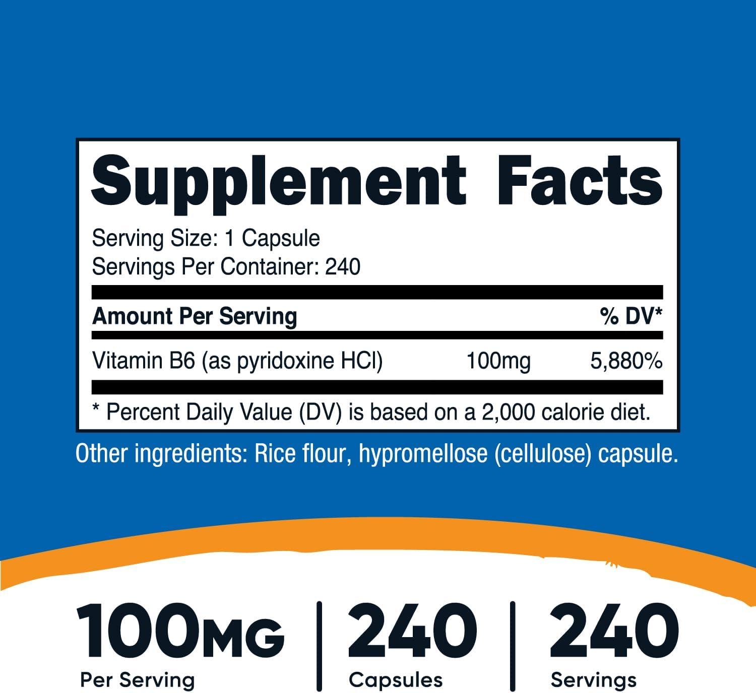 image:imageNutricost Vitamin B6 Pyridoxine HCl 100mg 240 Capsules3 Bottles Best Deal