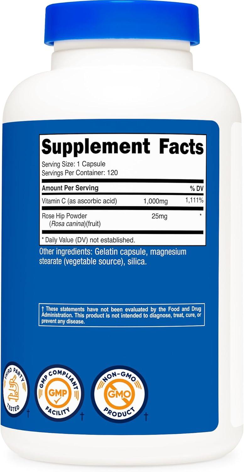 image:imageNutricost Vitamin C with Rose HIPS 1025mg 240 Capsules Vitamin C 1000mg Rose HIPS 25mg Premium NonGMO Gluten Free Supplement120 Count Pack of 1