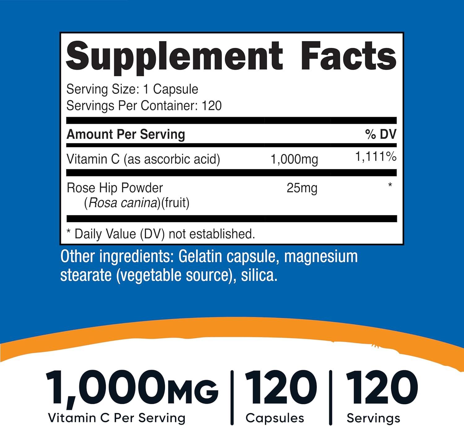 image:imageNutricost Vitamin C with Rose HIPS 1025mg 240 Capsules Vitamin C 1000mg Rose HIPS 25mg Premium NonGMO Gluten Free Supplement120 Count Pack of 1