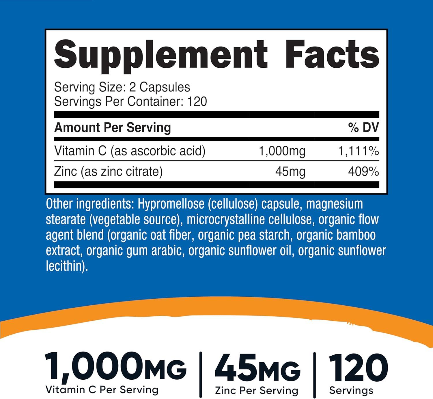 image:imageNutricost Vitamin C with Zinc Capsules 120 Servings 1000mg 45mg Zinc NonGMO Gluten Free Vitamin C Supplement120 Count Pack of 1