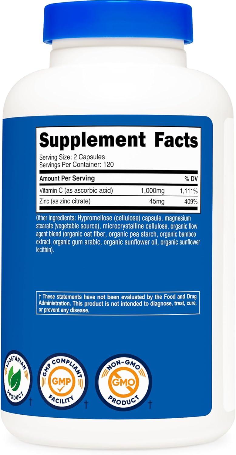 image:imageNutricost Vitamin C with Zinc Capsules 120 Servings 1000mg 45mg Zinc NonGMO Gluten Free Vitamin C Supplement120 Count Pack of 1