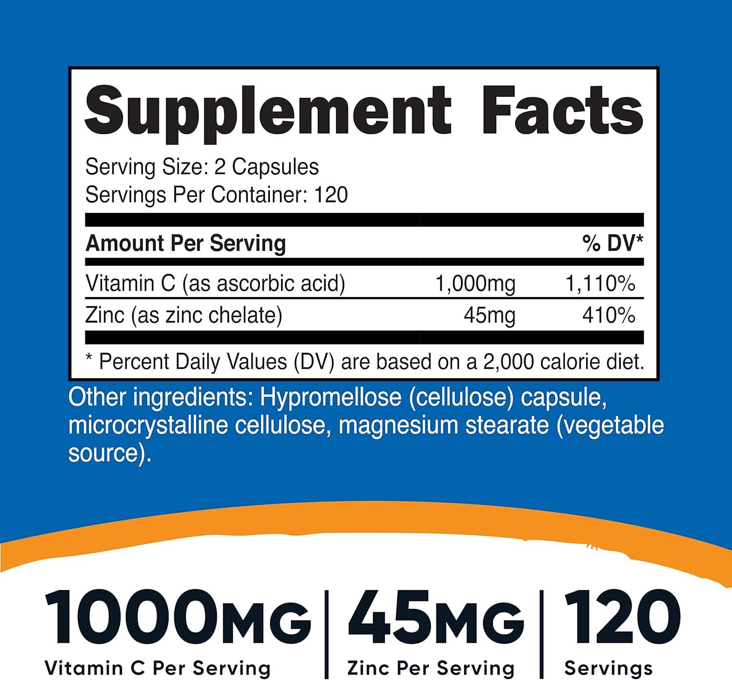 image:imageNutricost Vitamin C with Zinc Capsules 120 Servings 1000mg 45mg Zinc NonGMO Gluten Free Vitamin C Supplement2 Count Pack of 120
