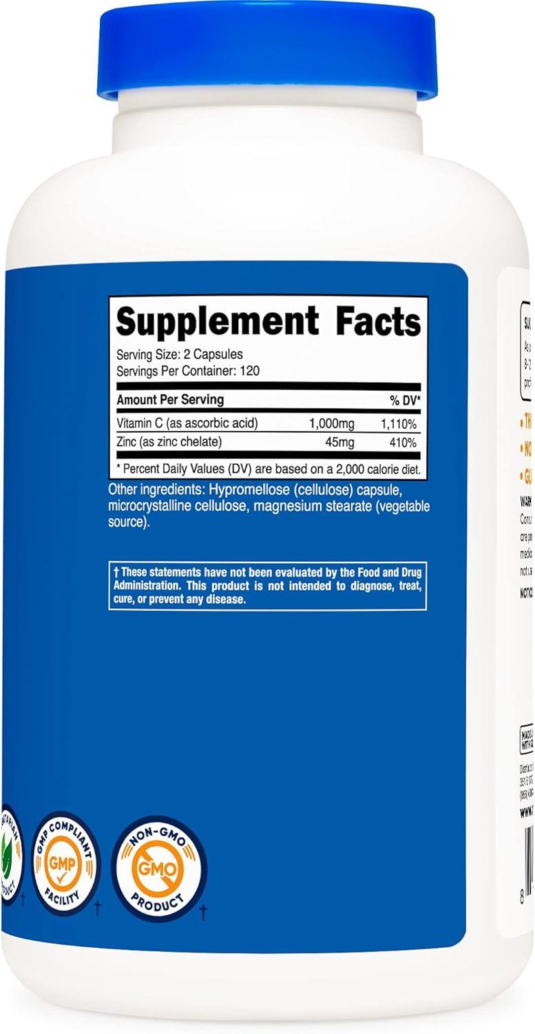 image:imageNutricost Vitamin C with Zinc Capsules 120 Servings 1000mg 45mg Zinc NonGMO Gluten Free Vitamin C Supplement2 Count Pack of 120
