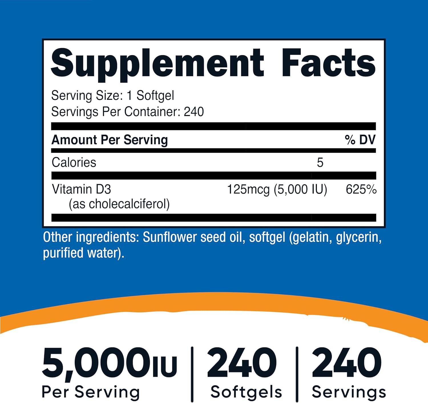 image:imageNutricost Vitamin D3 5000 IU 125mcg 240 Softgels NonGMO and Gluten Free Vitamin D240 Count Pack of 1
