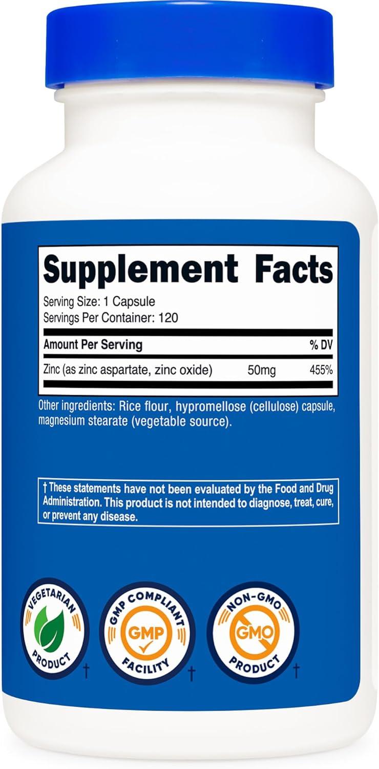 image:imageNutricost Zinc Chelate 50mg 120 Vegetarian Capsules Gluten Free and NonGMO
