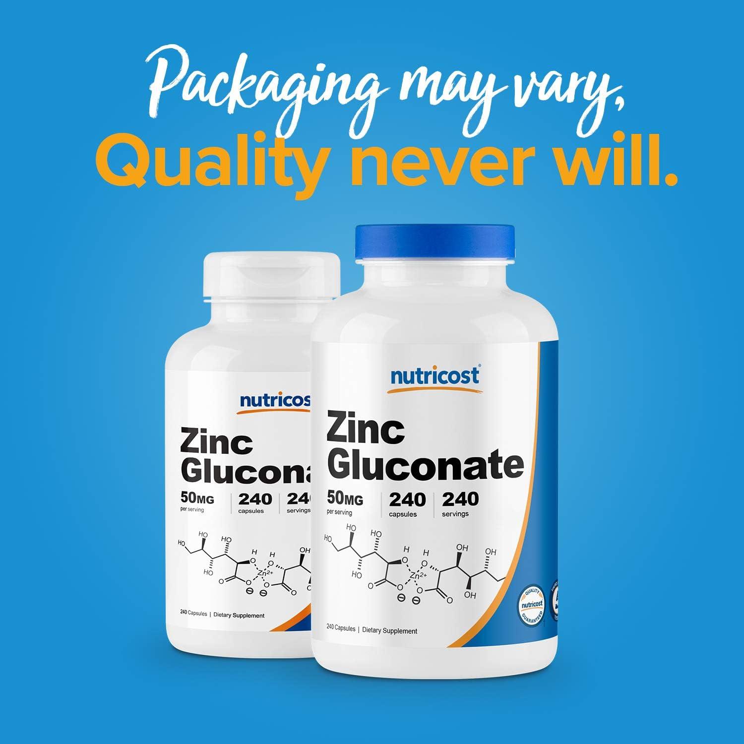 image:imageNutricost Zinc Gluconate 240 Vegetarian Capsules 50mg Gluten Free and NonGMO1 Count Pack of 2