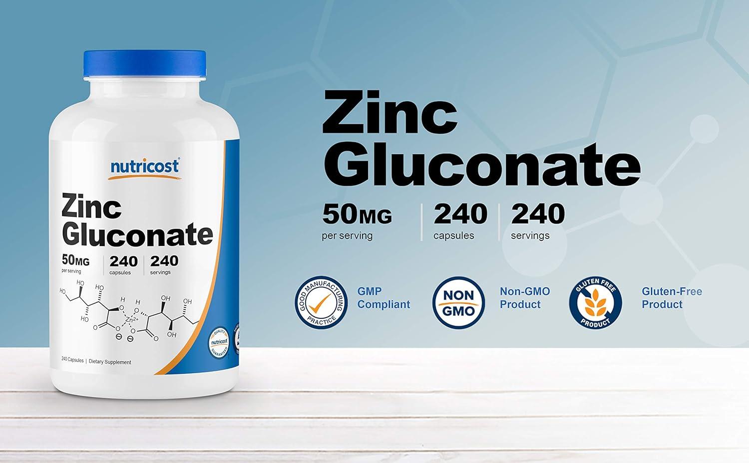 image:imageNutricost Zinc Gluconate 240 Vegetarian Capsules 50mg Gluten Free and NonGMO1 Count Pack of 2