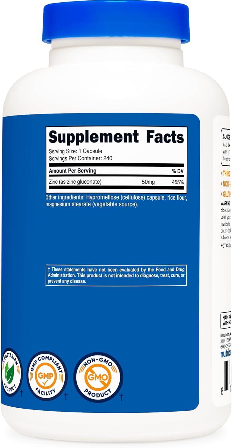 image:imageNutricost Zinc Gluconate 240 Vegetarian Capsules 50mg Gluten Free and NonGMO1 Count Pack of 3