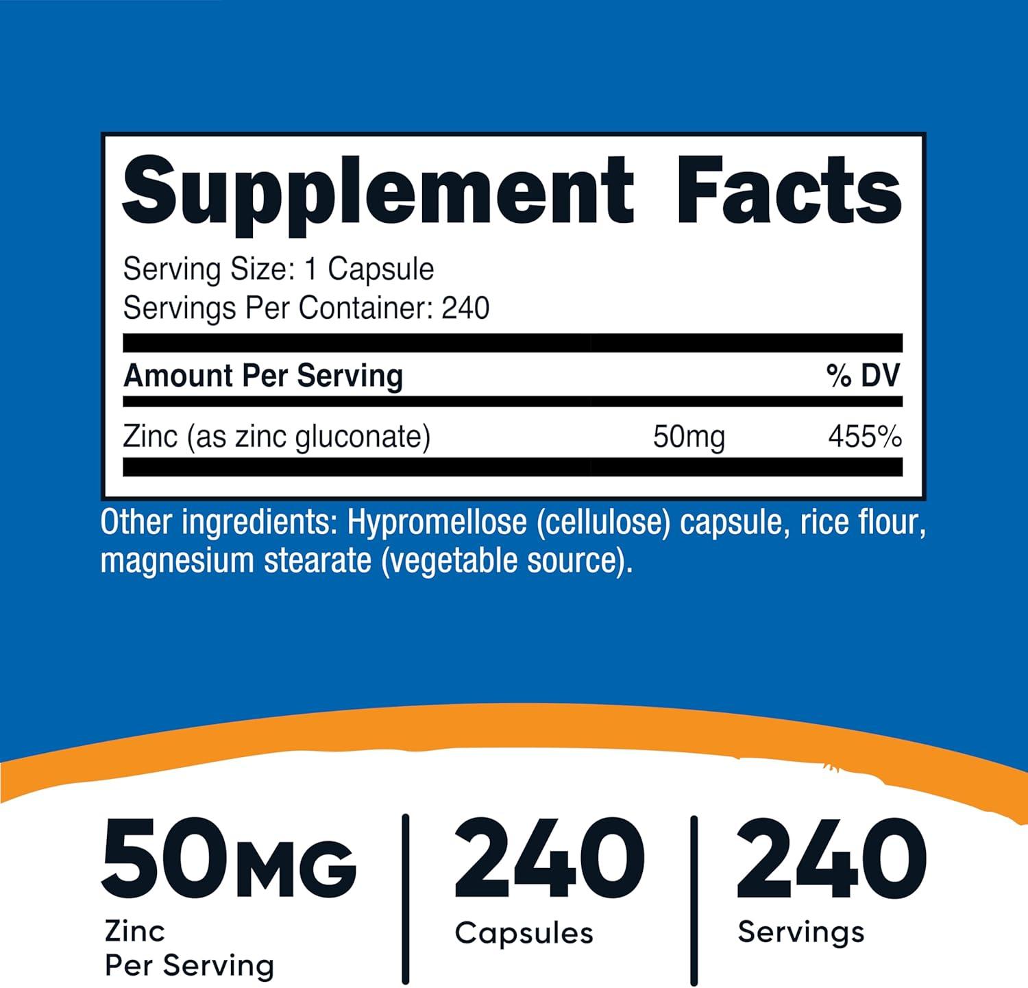 image:imageNutricost Zinc Gluconate 240 Vegetarian Capsules 50mg Gluten Free and NonGMO1 Count Pack of 3